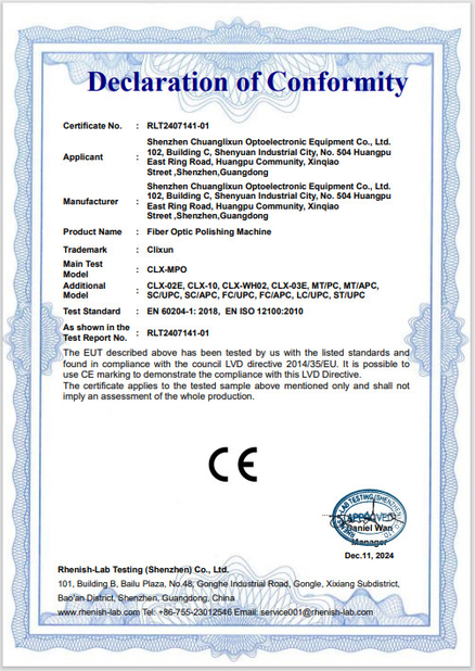 Chine Shenzhen Chuanglixun Optoelectronic Equipment Co., Ltd. certifications